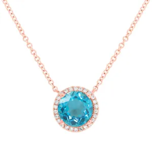 0.08ct Diamond and 1.80ct Blue Topaz 14k Rose Gold Necklace