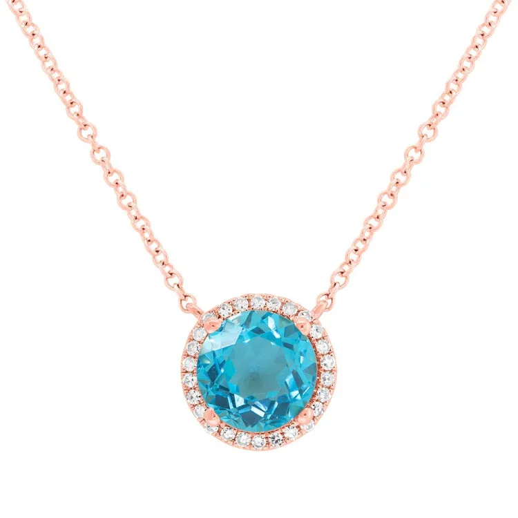 0.08ct Diamond and 1.80ct Blue Topaz 14k Rose Gold Necklace