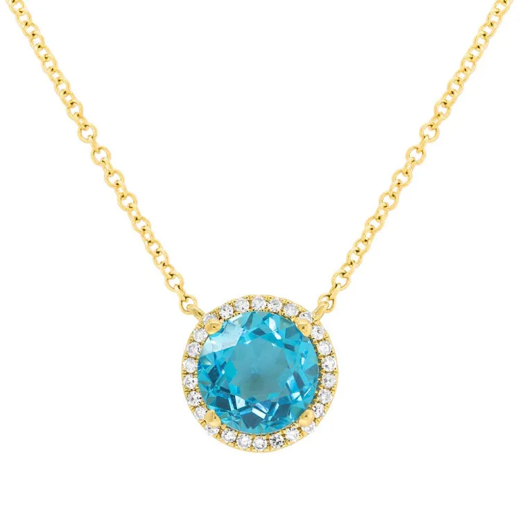 0.08ct Diamond and 1.80ct Blue Topaz 14k Yellow Gold Necklace