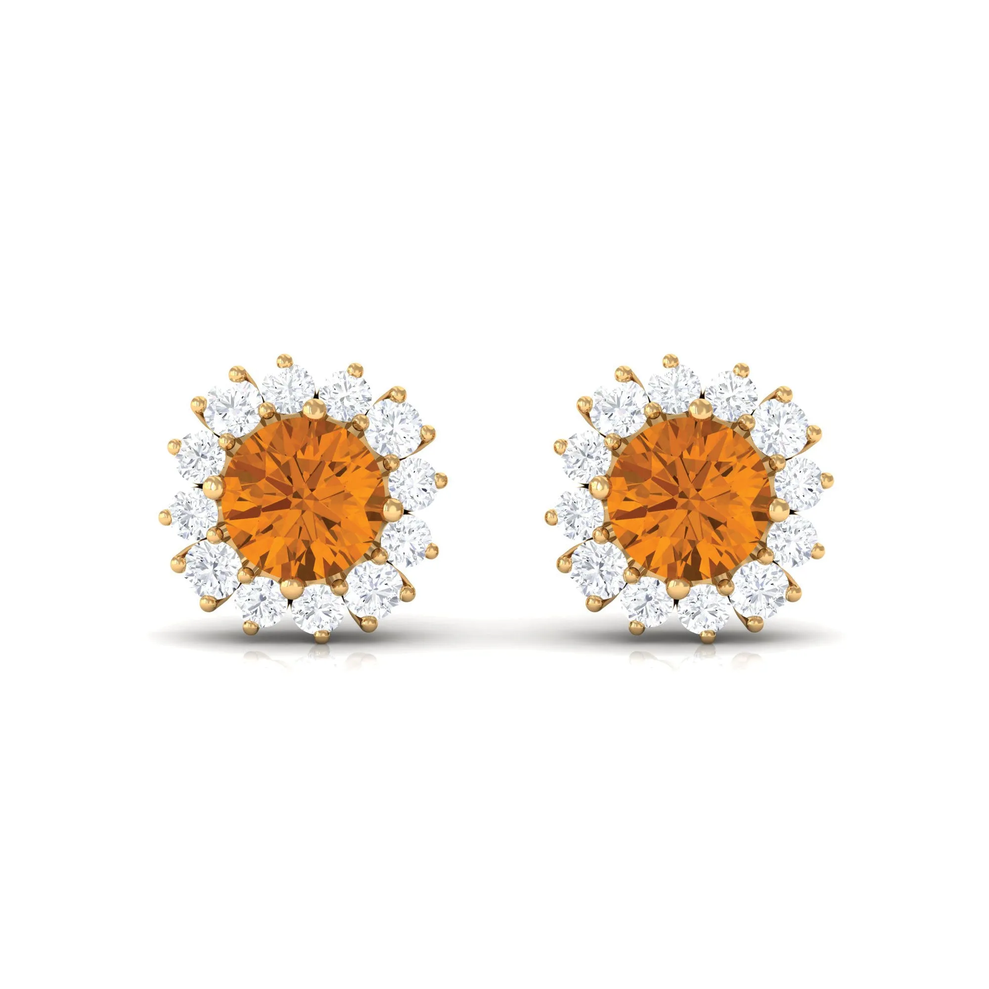 1 CT Classic Yellow Citrine and Diamond Halo Stud Earrings