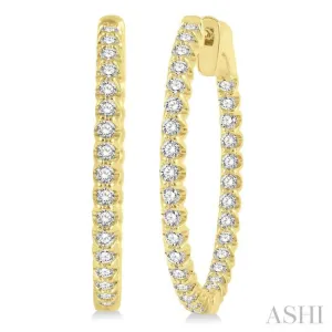 1 ctw Round Cut Diamond In-Out Hoop Earring in 14K Yellow Gold