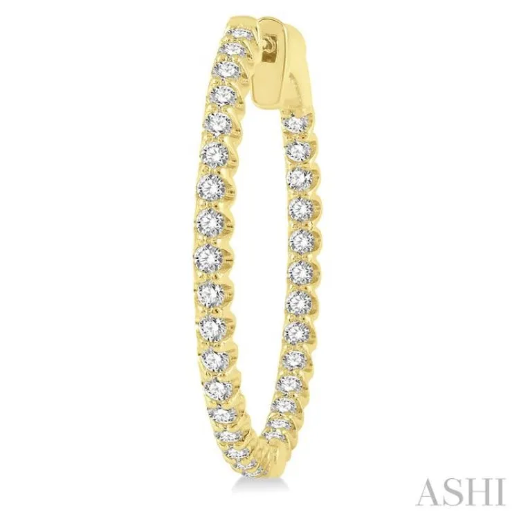 1 ctw Round Cut Diamond In-Out Hoop Earring in 14K Yellow Gold