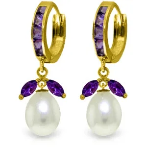 10.3 Carat 14K Solid Yellow Gold Majorca Amethyst Pearl Earrings