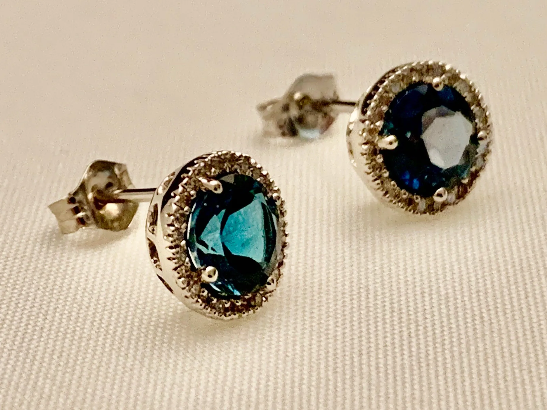 10K Gold Blue Topaz and Diamond Earrings