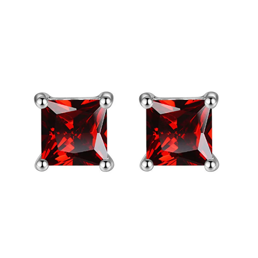 10k White Gold Plated 1 Ct Princess Cut Created Ruby Stud Earrings