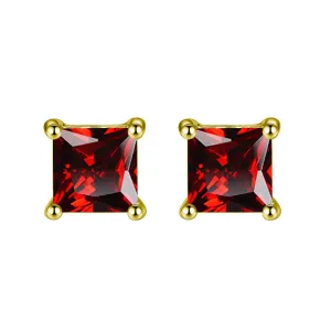 10k Yellow Gold Plated 1 Ct Square Created Ruby Stud Earrings