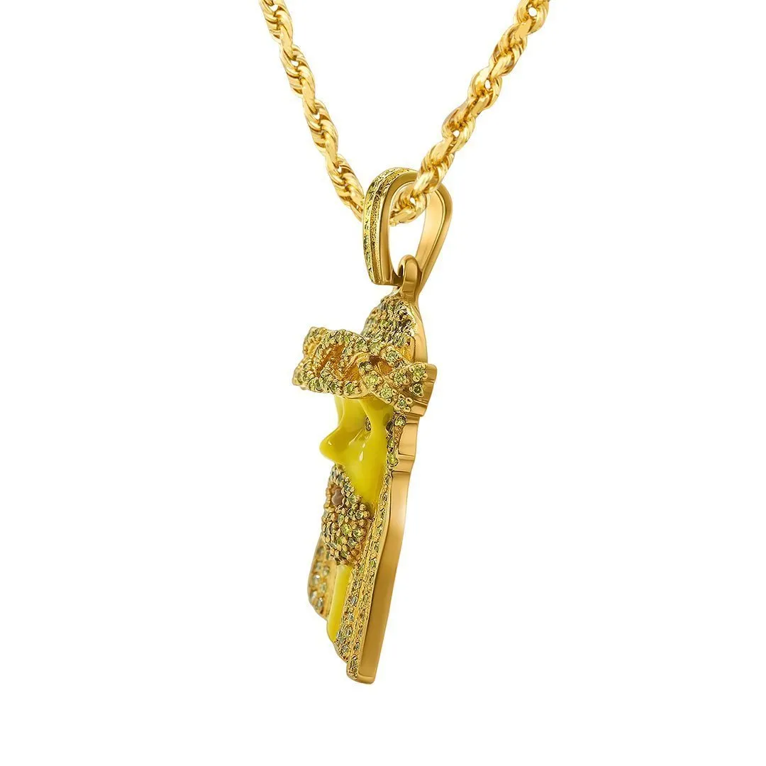 10k Yellow gold Yellow Diamond Jesus Piece Pendant with Enamel 3.30 carats