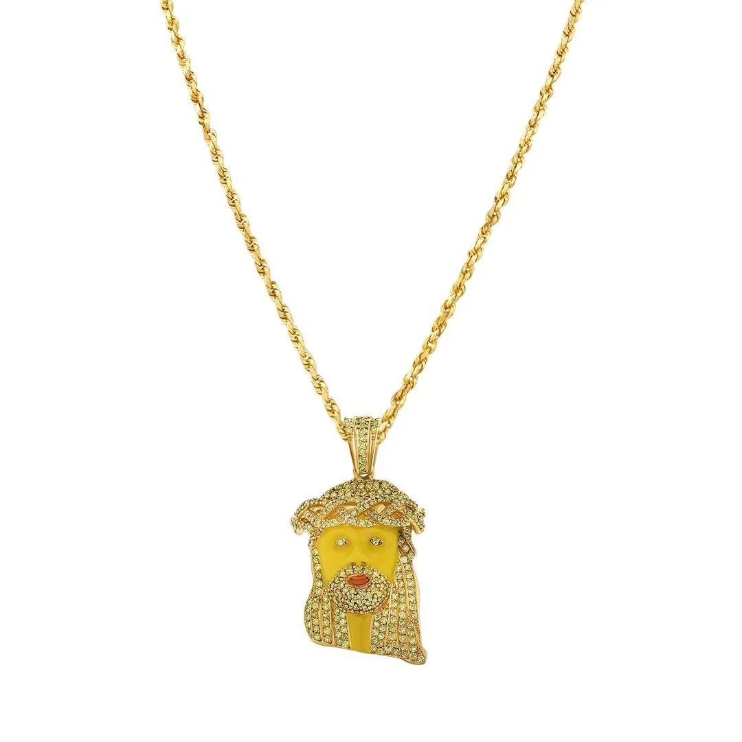 10k Yellow gold Yellow Diamond Jesus Piece Pendant with Enamel 3.30 carats