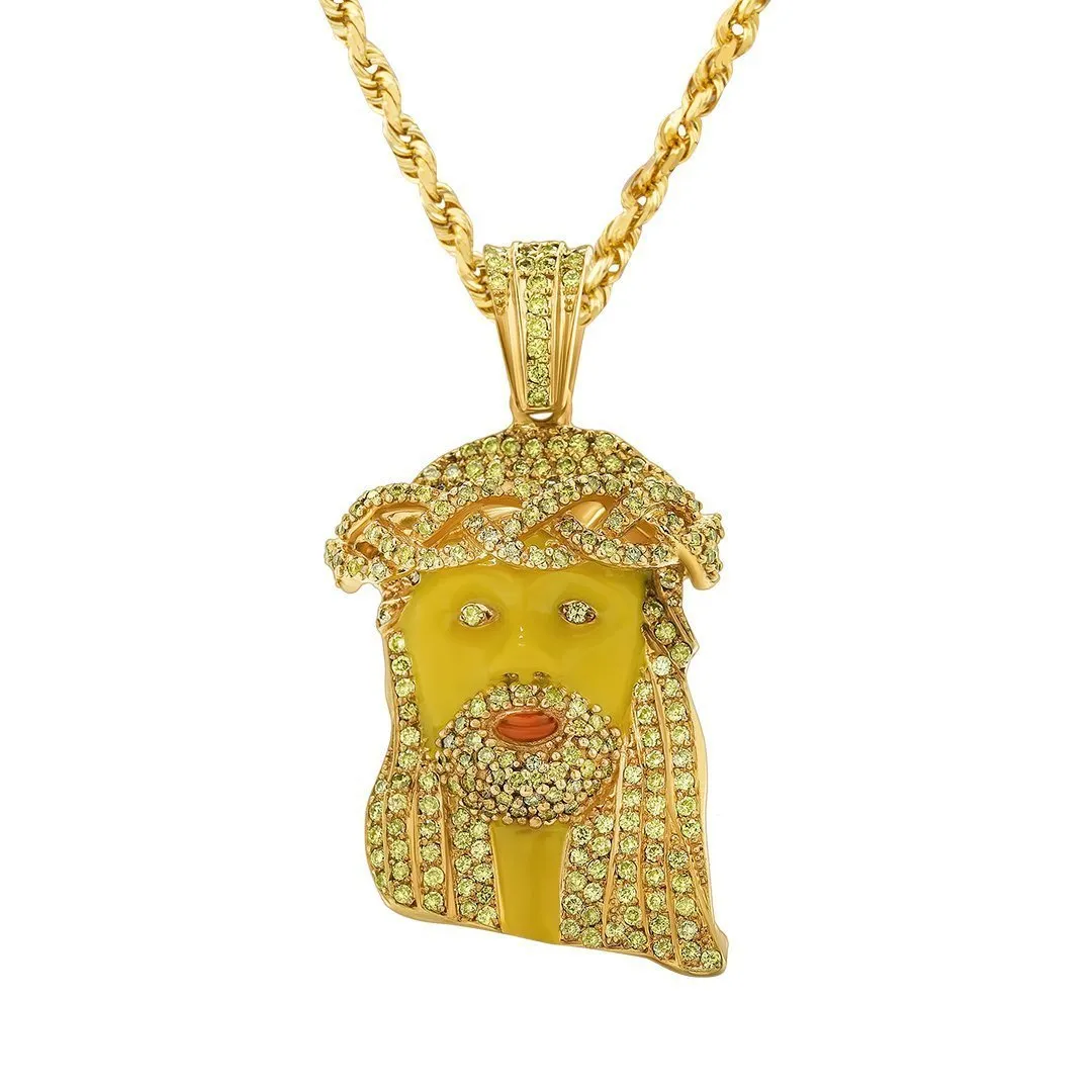 10k Yellow gold Yellow Diamond Jesus Piece Pendant with Enamel 3.30 carats