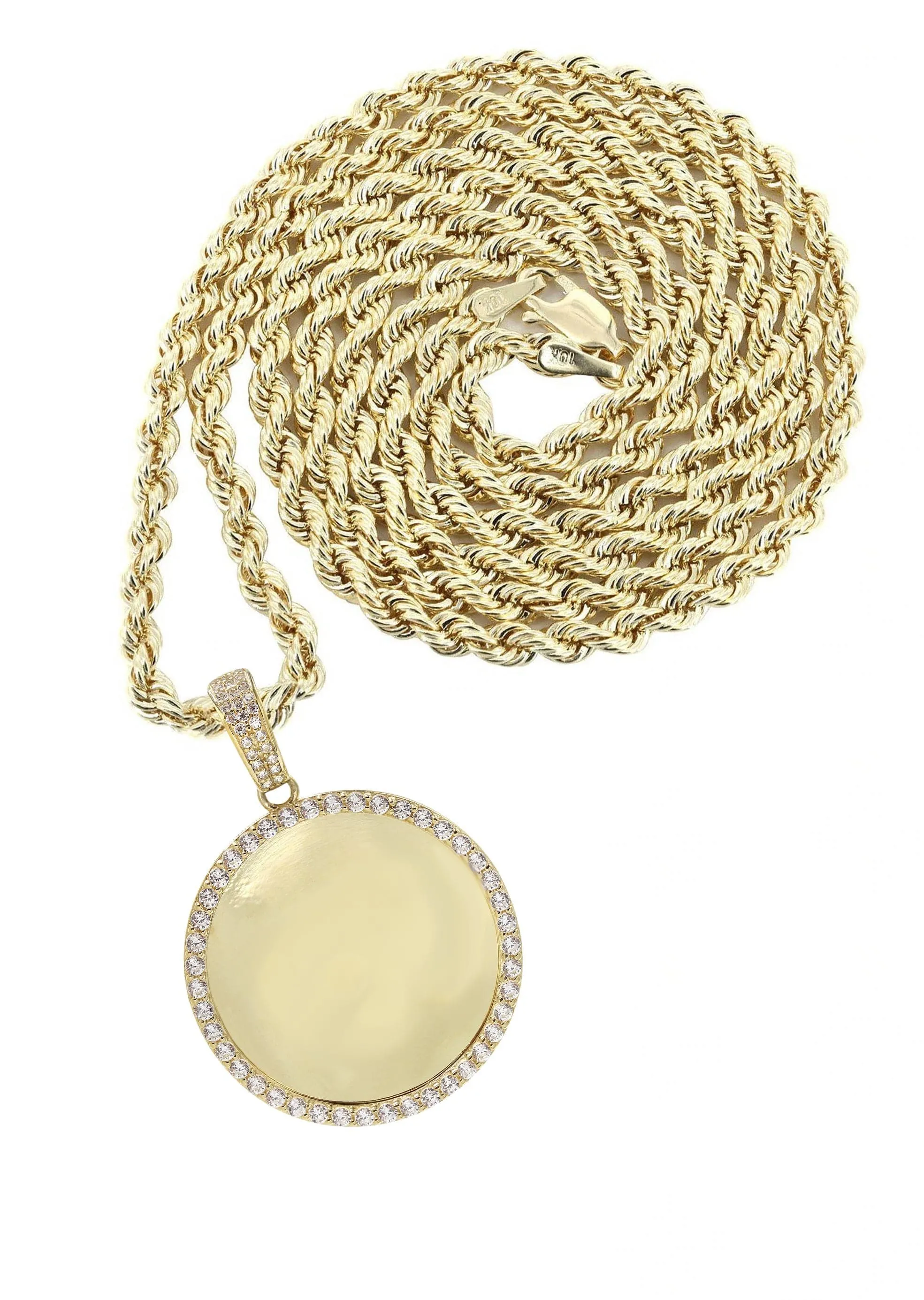 10K Yellow GoldSmall Cz Round Picture Necklace | Appx. 14.9 Grams