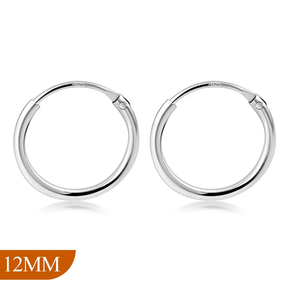 12mm Wide - 1.2mm Thick Silver Hoop Earrings