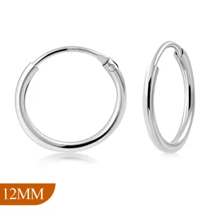 12mm Wide - 1.2mm Thick Silver Hoop Earrings