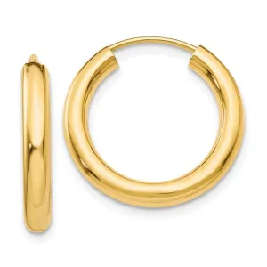 14k Gold 3mm Wide 20mm Tube Endless Hoop Earrings