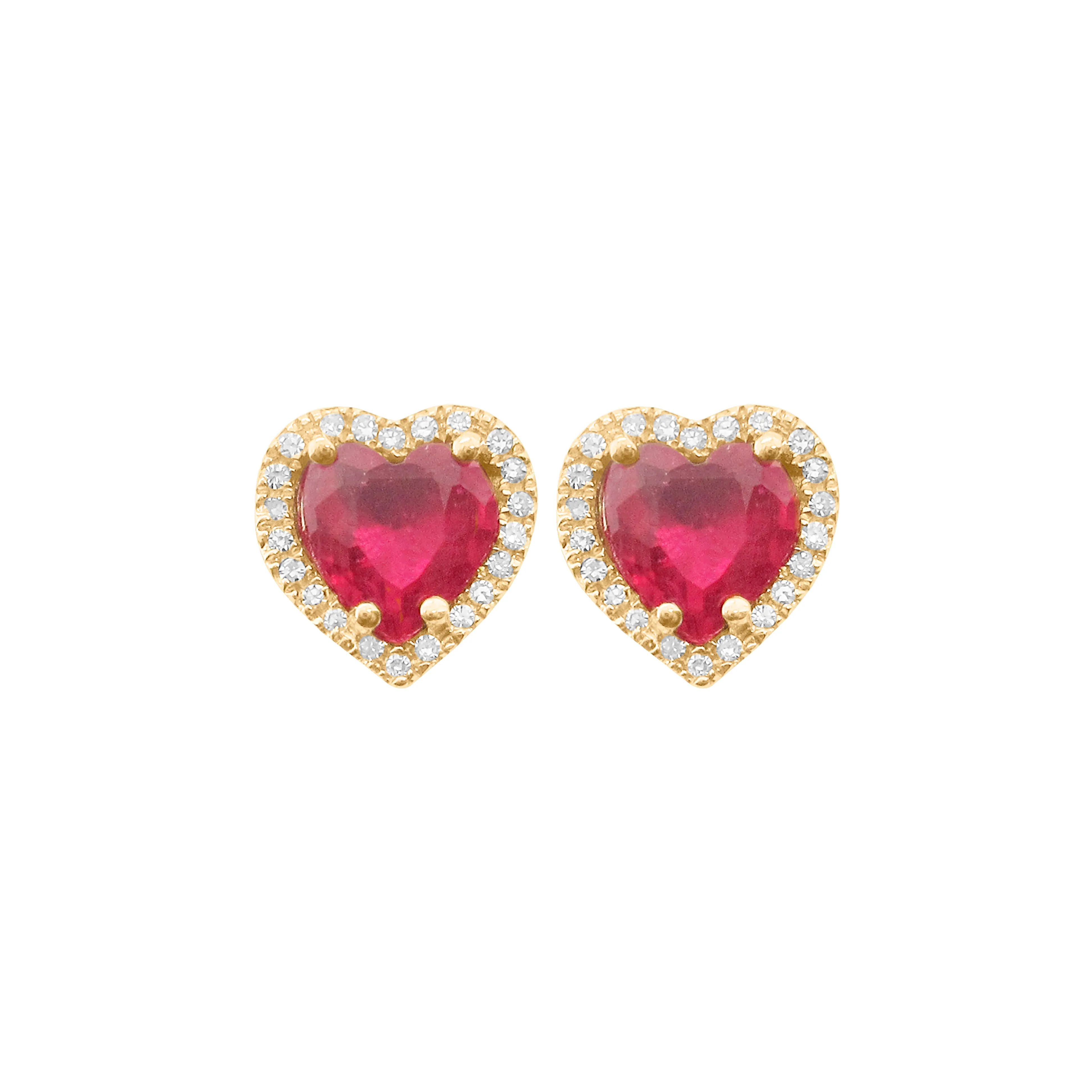 14K GOLD DIAMOND AND RUBY JESSIE HEART STUDS