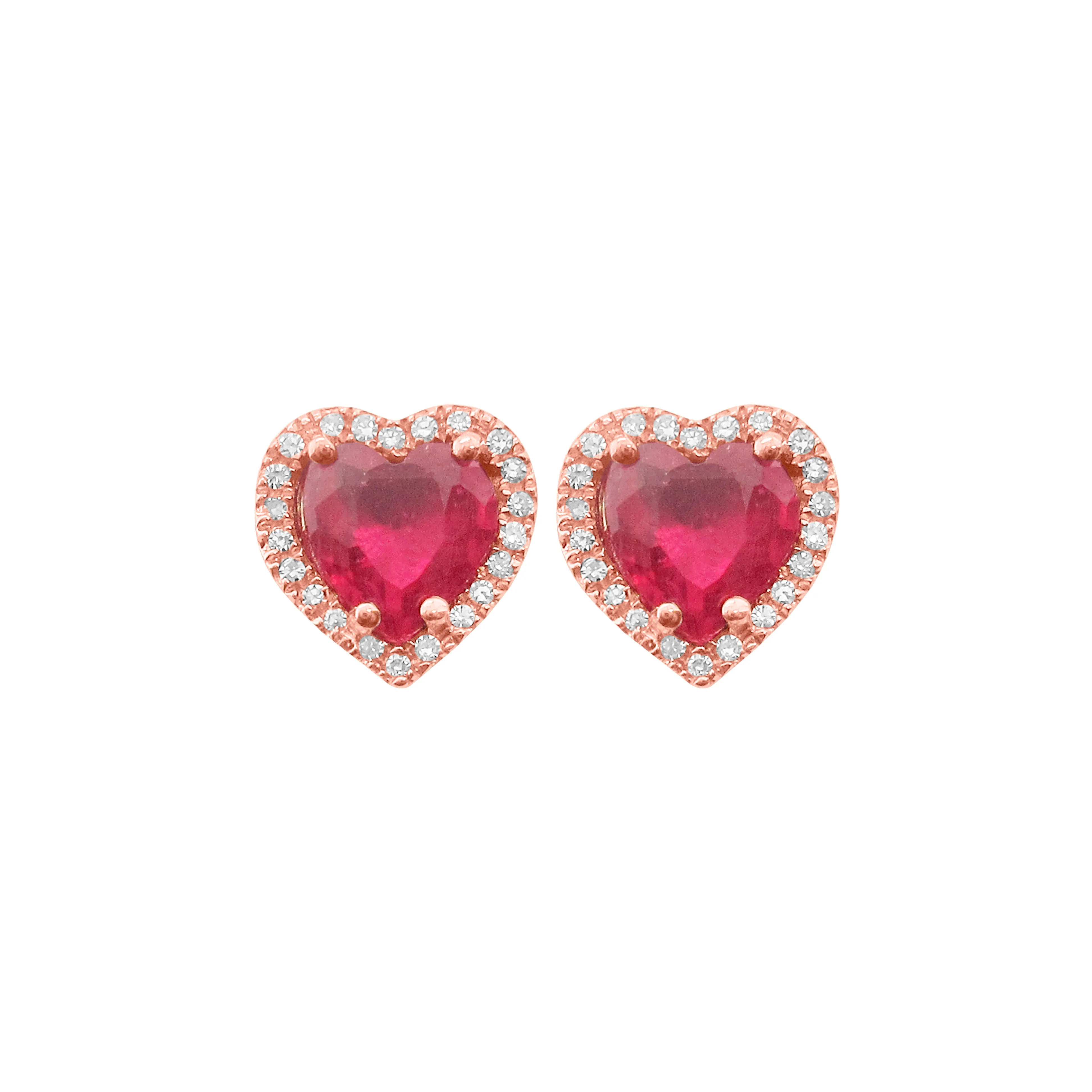 14K GOLD DIAMOND AND RUBY JESSIE HEART STUDS