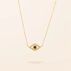 14K Gold Diamond and Sapphire Evil Eye Necklace