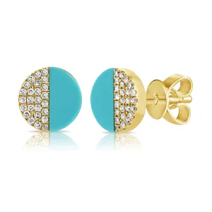 14k Gold Turquoise & Diamond Stud Earrings