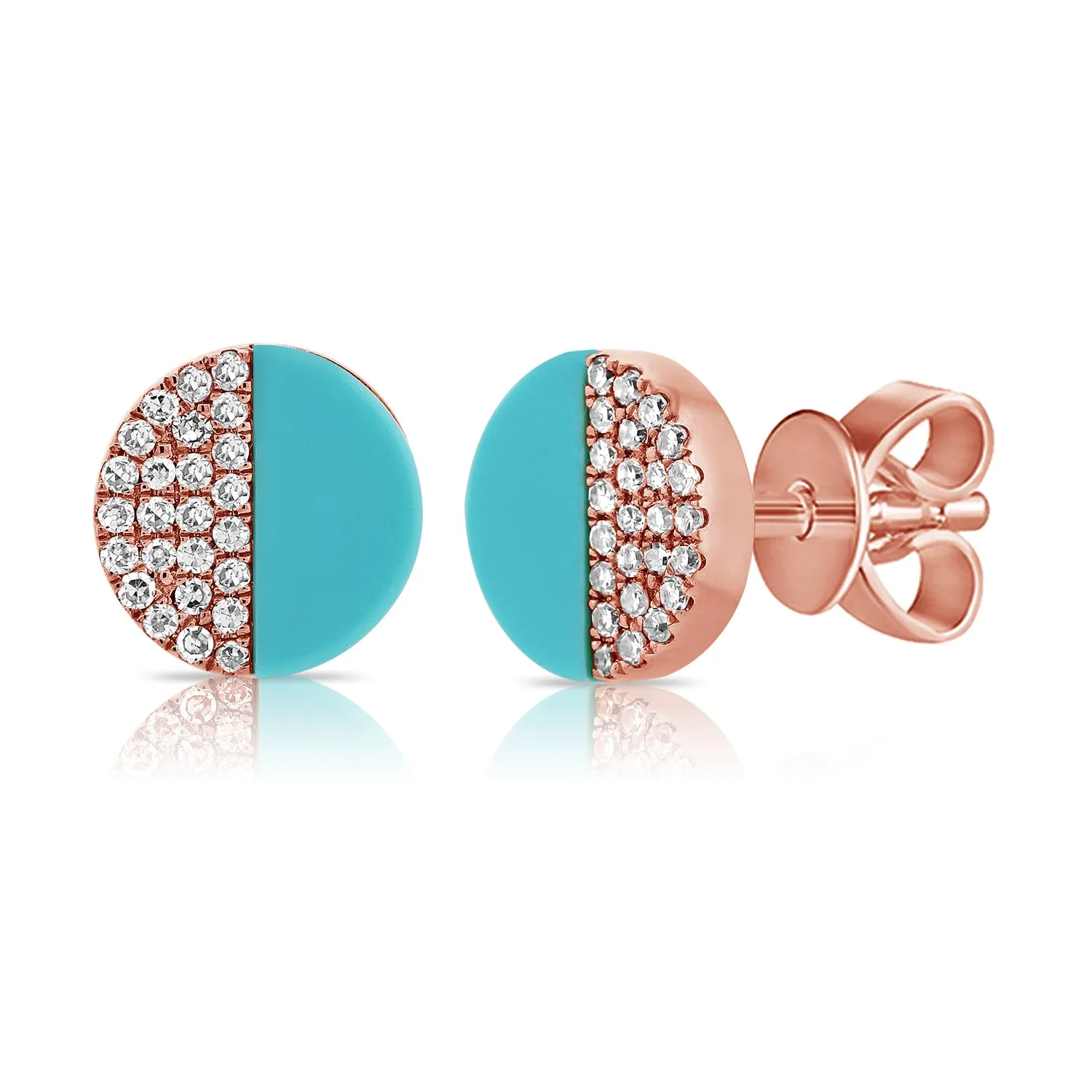 14k Gold Turquoise & Diamond Stud Earrings