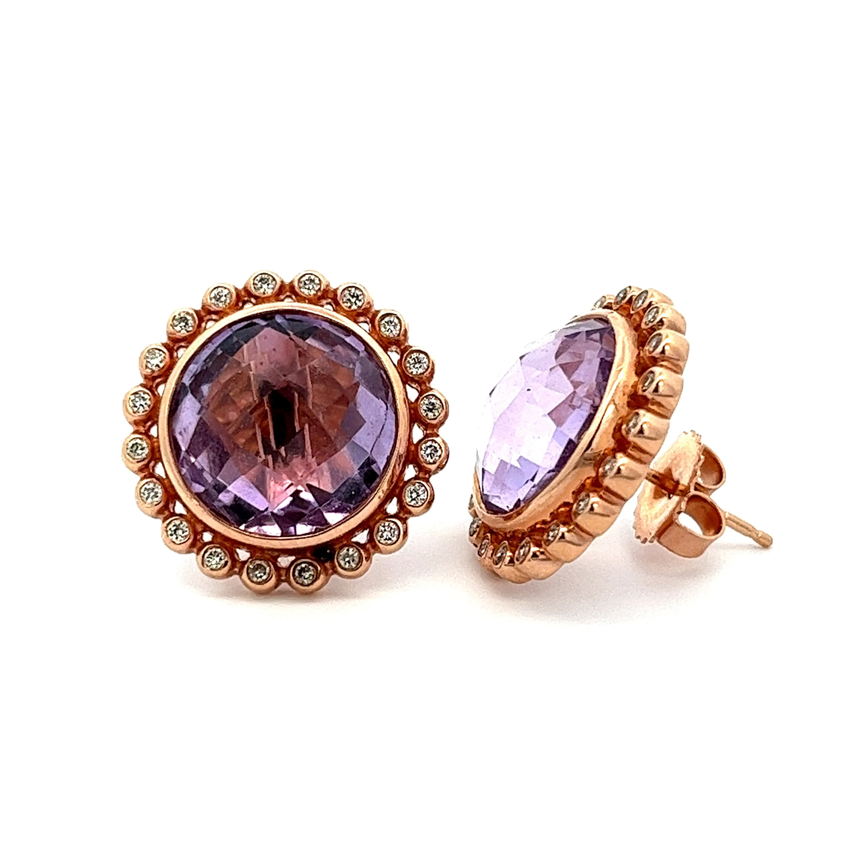 14k Rose Gold Diamond & Amethyst Earrings