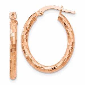 14k Rose Gold Textured Oval Hoop Earrings