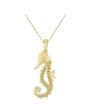 14k Single Sea Horse Pendant with Diamond and 22 Yellow Sapphires