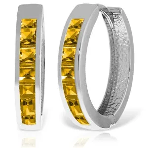 14K Solid White Gold Hoop Huggie Earrings w/ Citrines