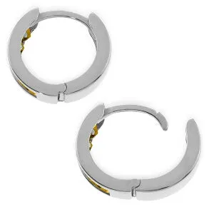 14K Solid White Gold Hoop Huggie Earrings w/ Citrines