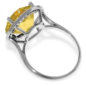 14K Solid White Gold Ring w/ Natural Black / White Diamonds & Citrine