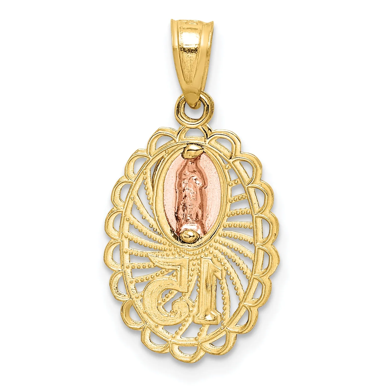 14K Two Tone Gold Rhodium Lady of Guadalupe 15 Pendant