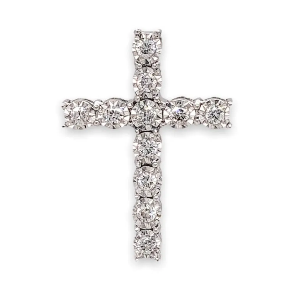 14K W Gold J/SI1 0.25cttw Diamond Cross 20mm