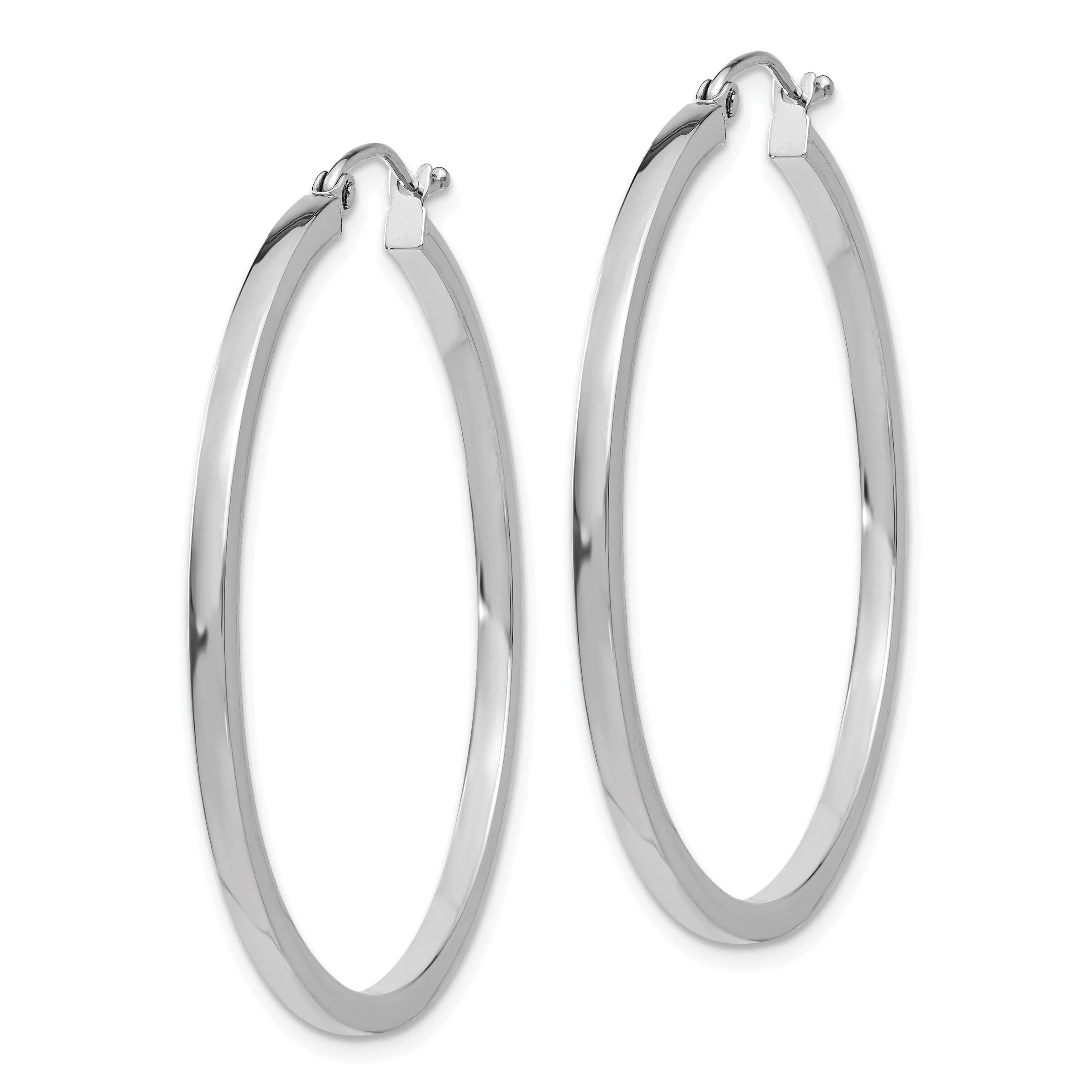 14k White Gold 2MM Wide Square Tube Hoop Earrings