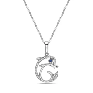 14K White Gold Dolphin Diamond Pendant