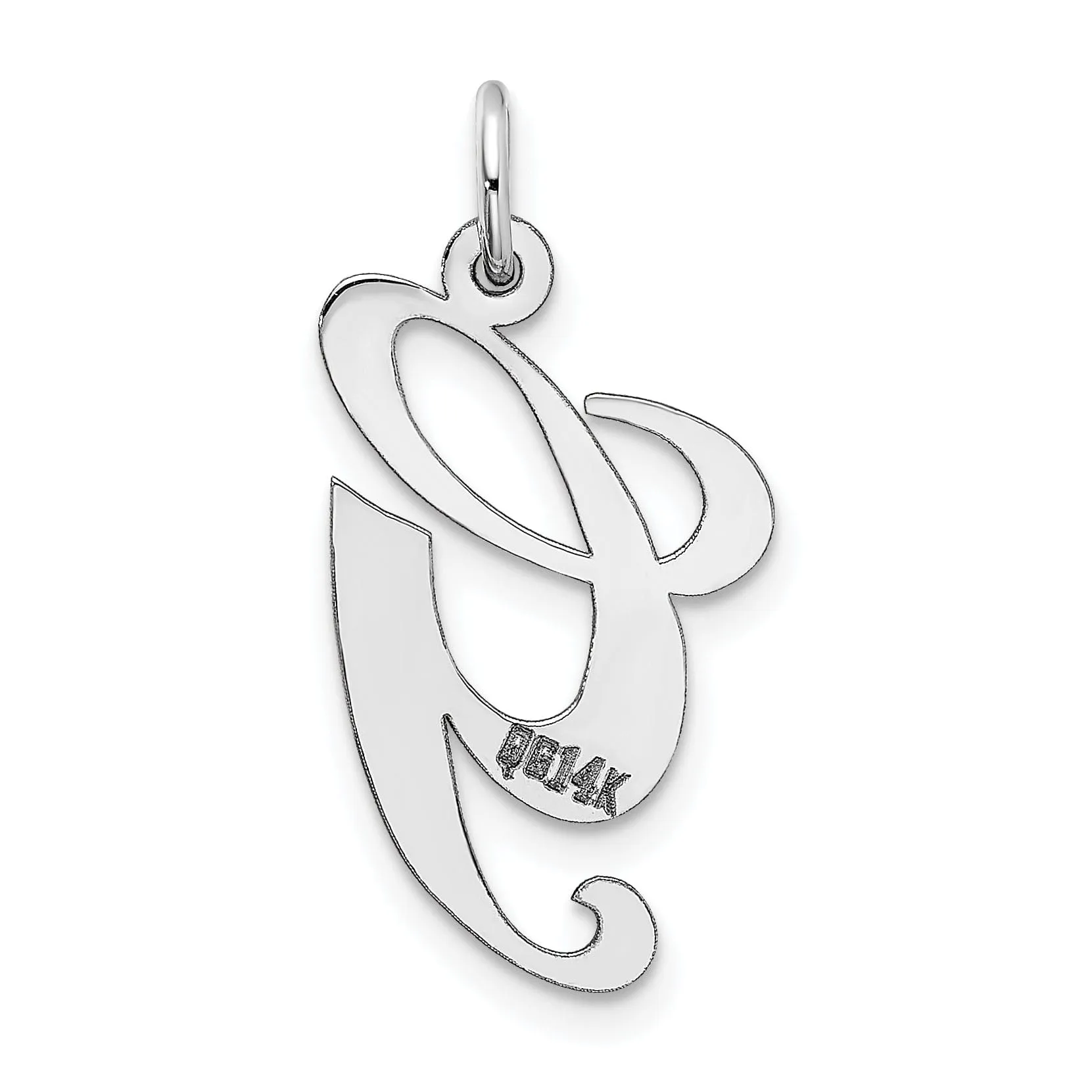 14K White Gold Medium Size Fancy Script Design Letter G Initial Pendant