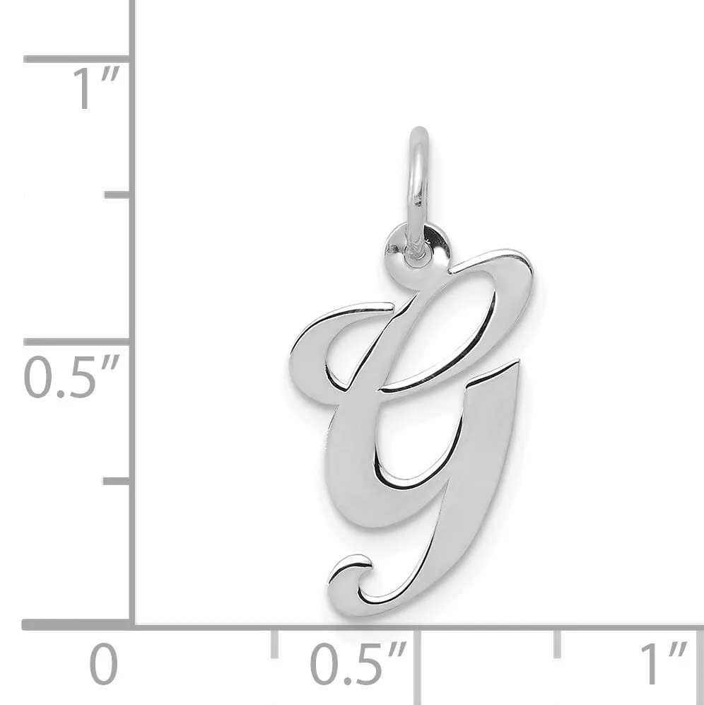 14K White Gold Medium Size Fancy Script Design Letter G Initial Pendant