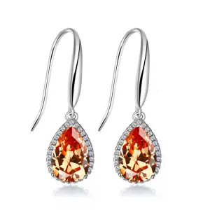 14k White Gold Plated 2 Ct Created Citrine Teardrop Earrings