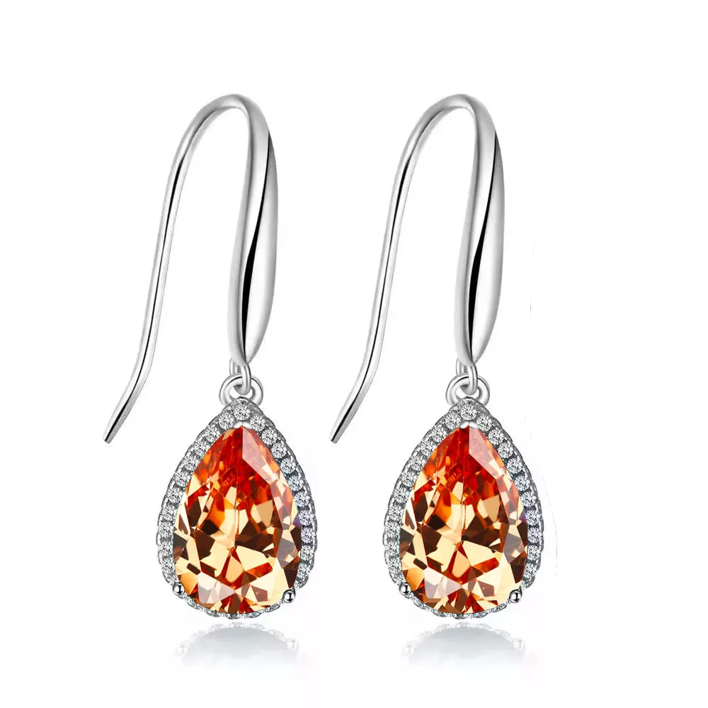 14k White Gold Plated 2 Ct Created Citrine Teardrop Earrings