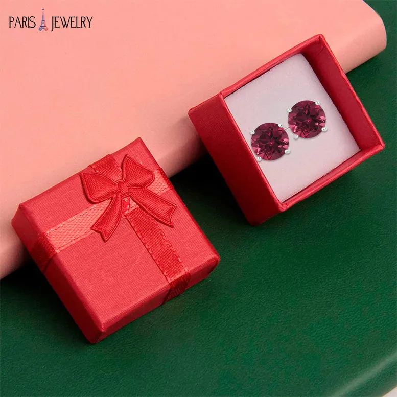 14k White Gold Plated Created Ruby Round Stud Earrings 6mm