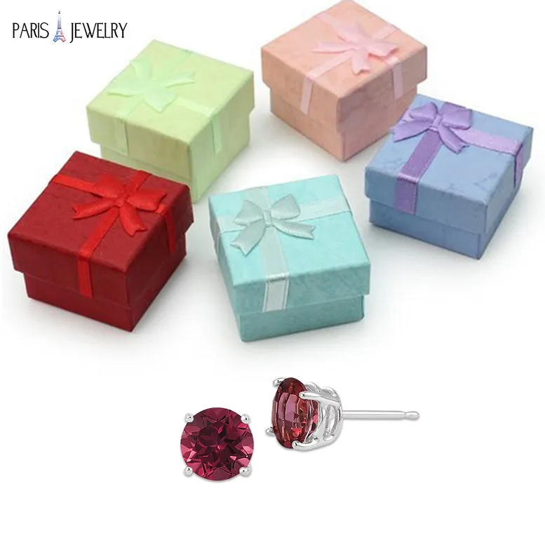 14k White Gold Plated Created Ruby Round Stud Earrings 6mm