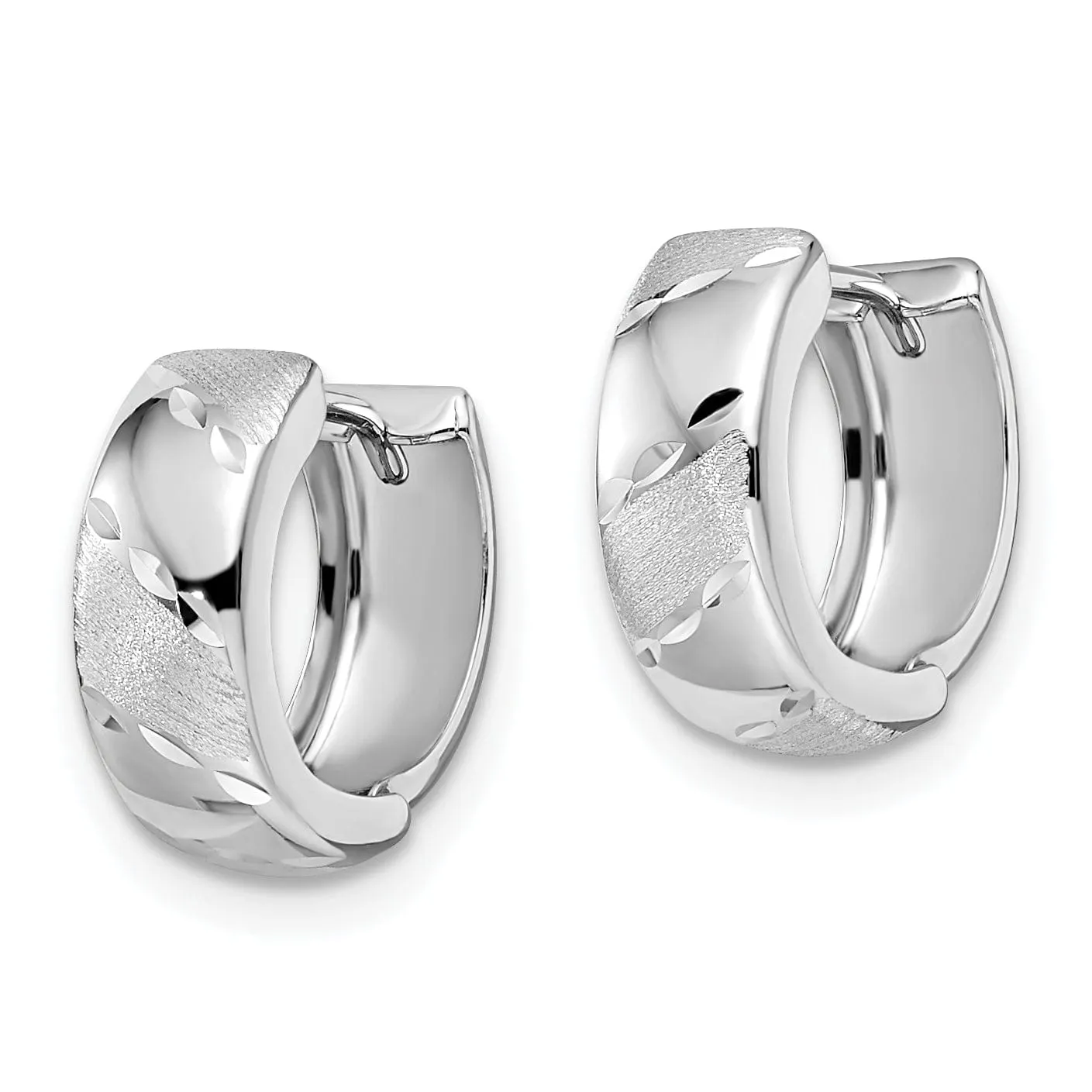 14k White Gold Satin Hinged Hoop Earrings