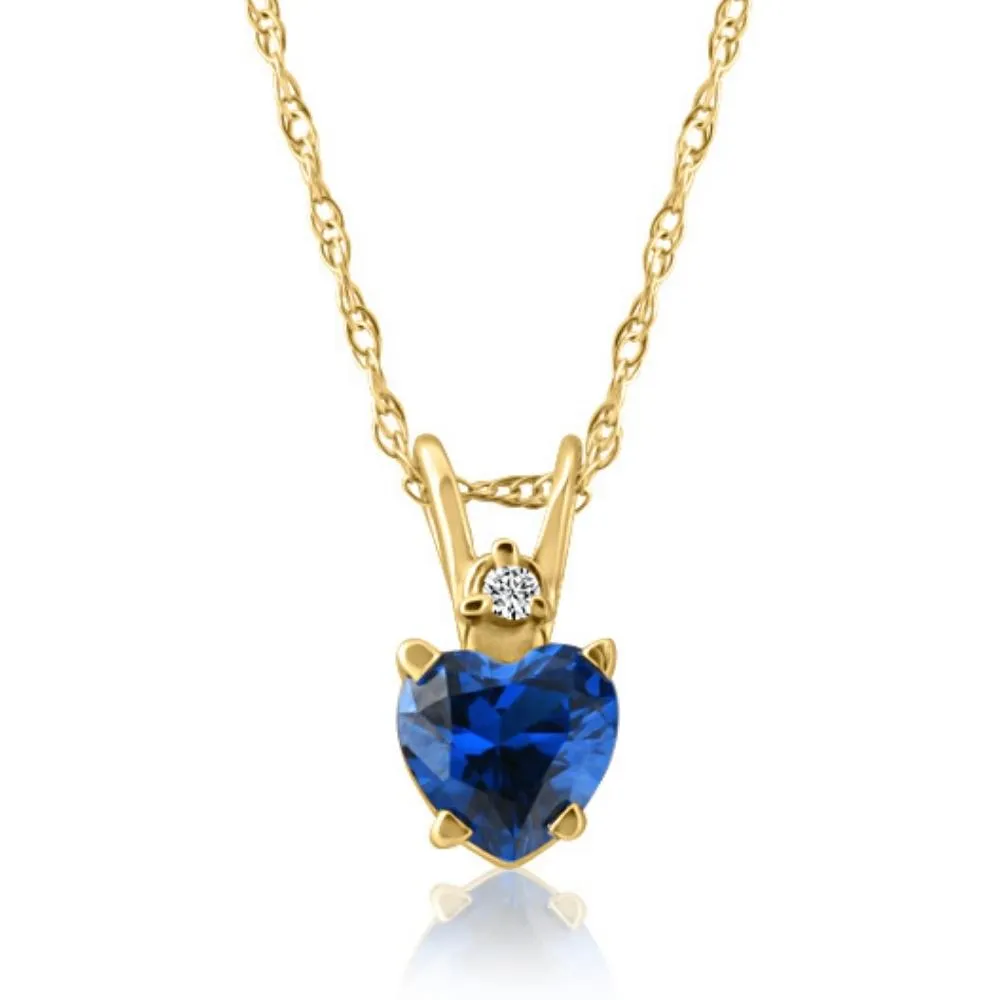 14k White, Yellow, or Rose Gold Diamond & Blue Sapphire Heart Pendant Necklace