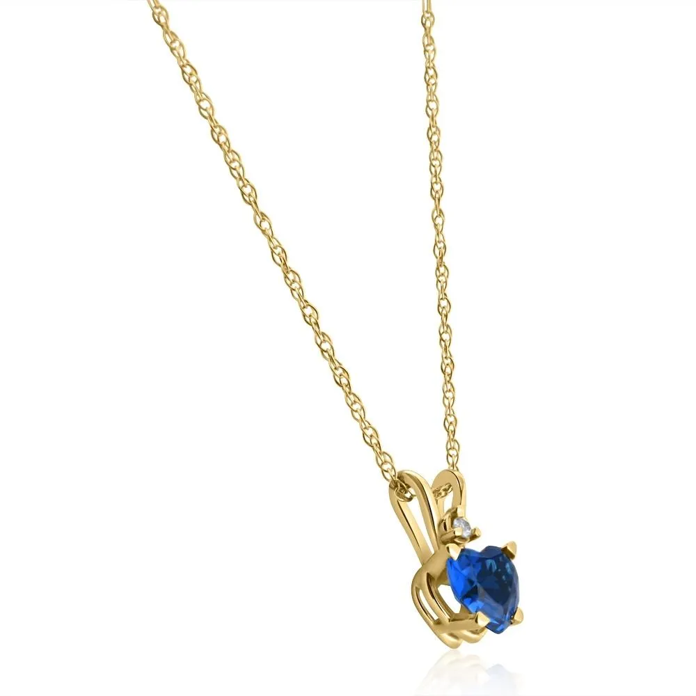 14k White, Yellow, or Rose Gold Diamond & Blue Sapphire Heart Pendant Necklace