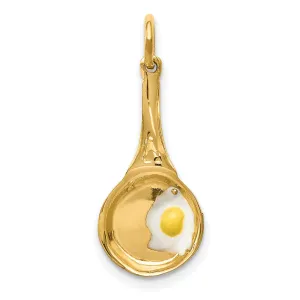 14k Yellow Gold Frying Pan Enameled Egg Pendant