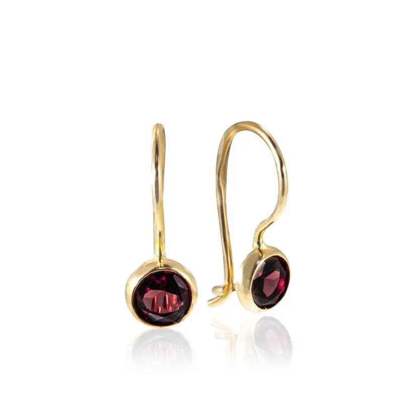 14K Yellow Gold Oval Red Garnet 4mm Dangle Earrings