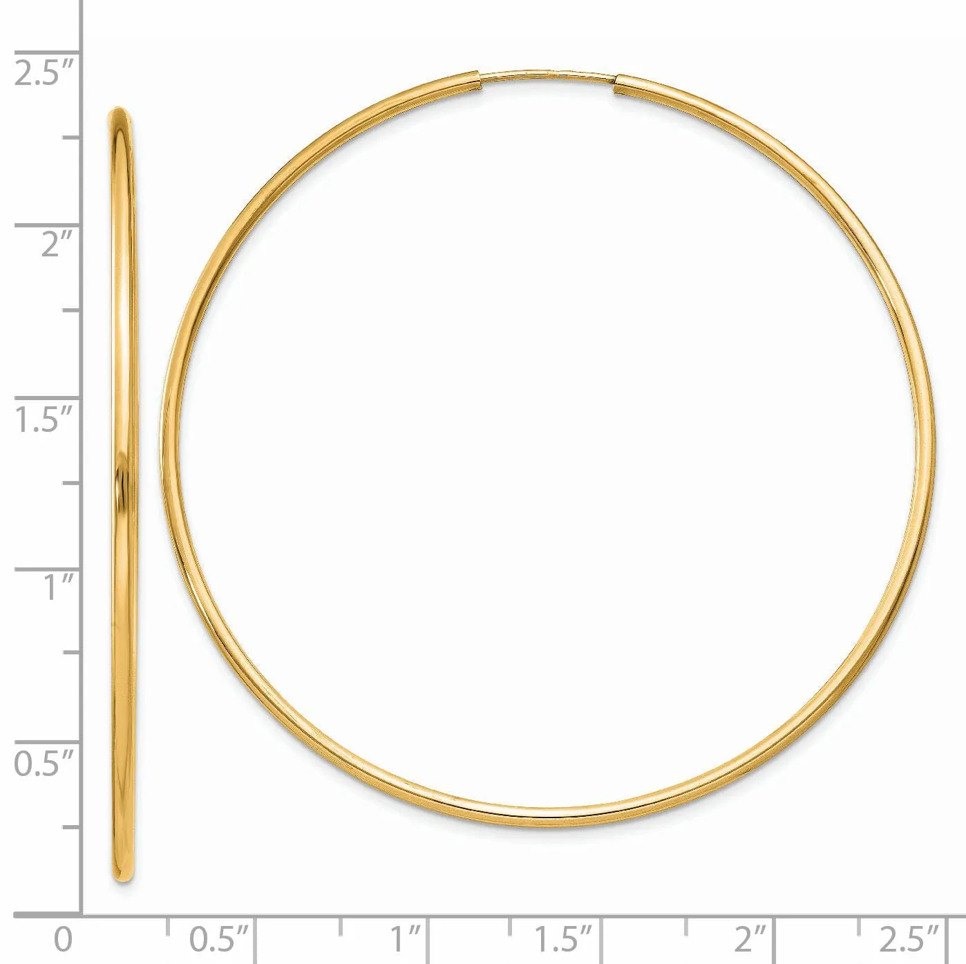 14k Yellow Gold Polished Endless Hoops 1.5mm x 54mm