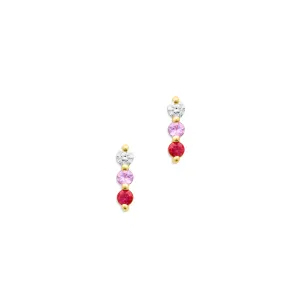 14KT Yellow Gold Pink Sapphire Ruby Diamond Ombre Earrings