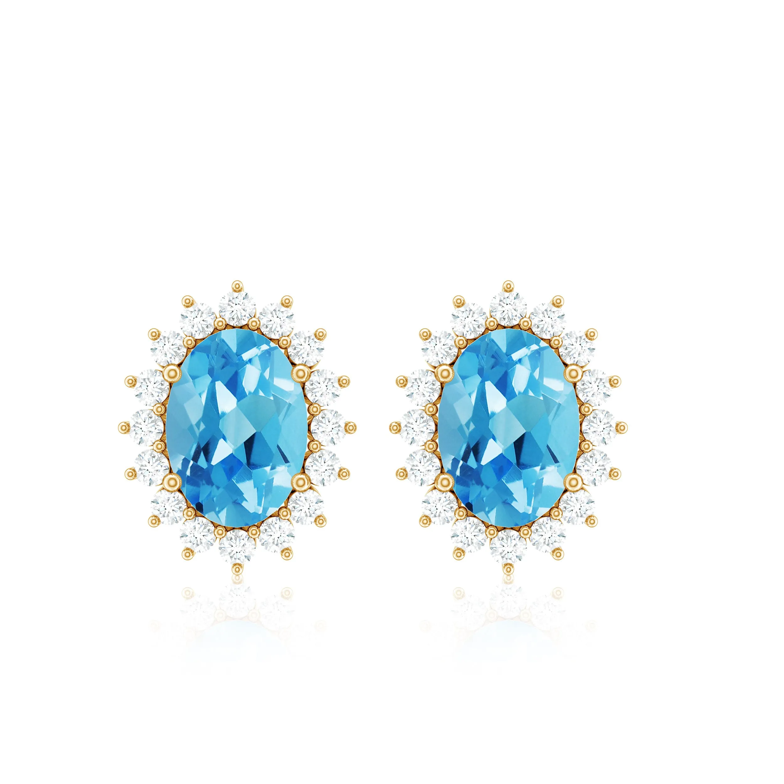 1.75 CT Oval Cut Swiss Blue Topaz and Moissanite Starburst Stud Earrings