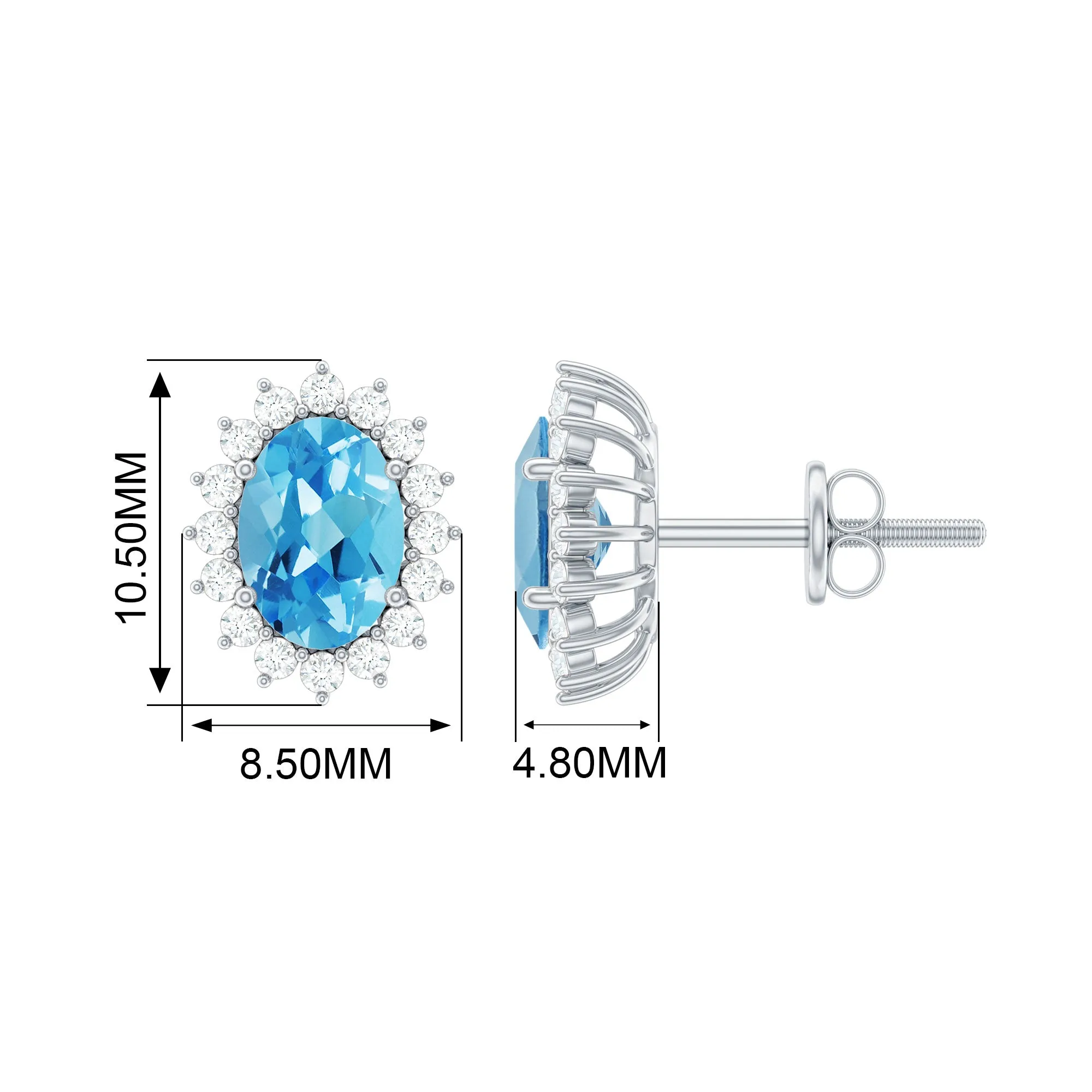 1.75 CT Oval Cut Swiss Blue Topaz and Moissanite Starburst Stud Earrings