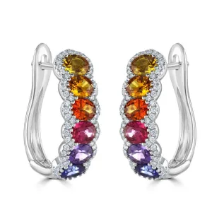 18ct White Gold Multi-Coloured Sapphire & Diamond Hoop Earrings