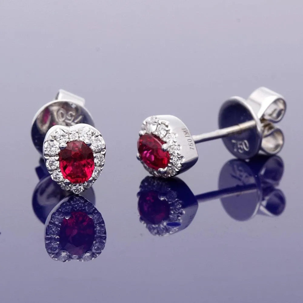 18ct White Gold Ruby and Diamond Heart Stud Earrings