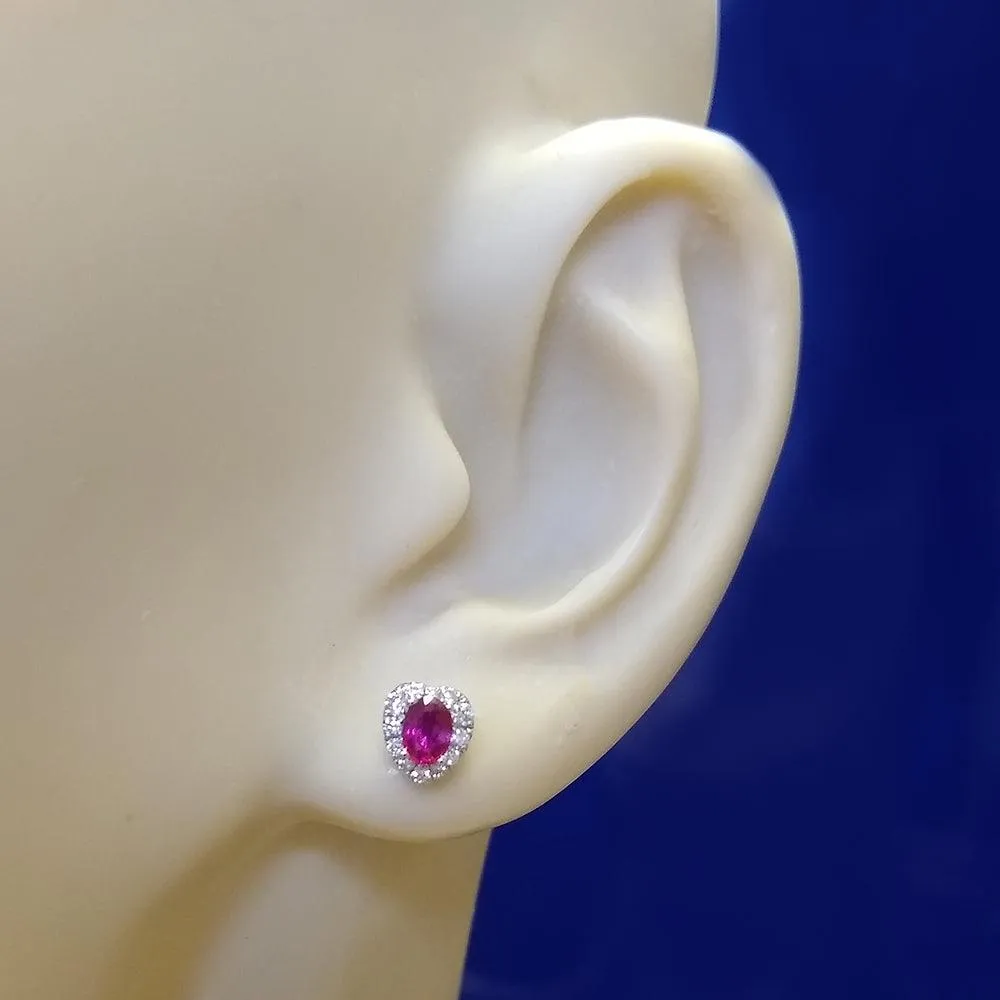 18ct White Gold Ruby and Diamond Heart Stud Earrings